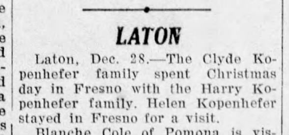 Clyde Kopenhefer family visits for holidays